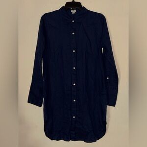 J. Crew Navy Button Up Shirt Dress Long Sleeves Linen Cotton Blend